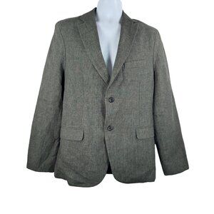 Zara 100% Linen mens plaid 2 button‎ blazer tailored office sz 38 (M)